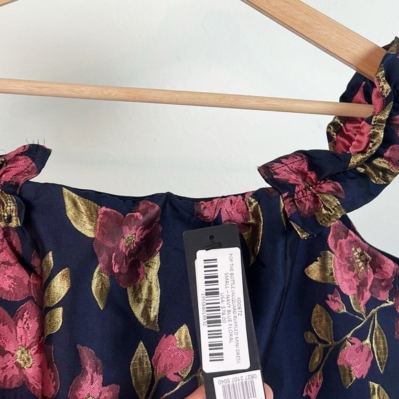 NWT Lulu’s Pop the Bottle Navy Blue Floral Jacquard Ruffled Mini Dress - Picture 5 of 7